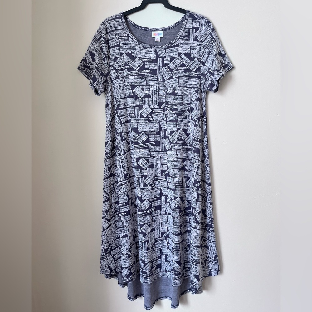 LuLaRoe Blue and White Patterned Midi casual summer‎ Dress size M
